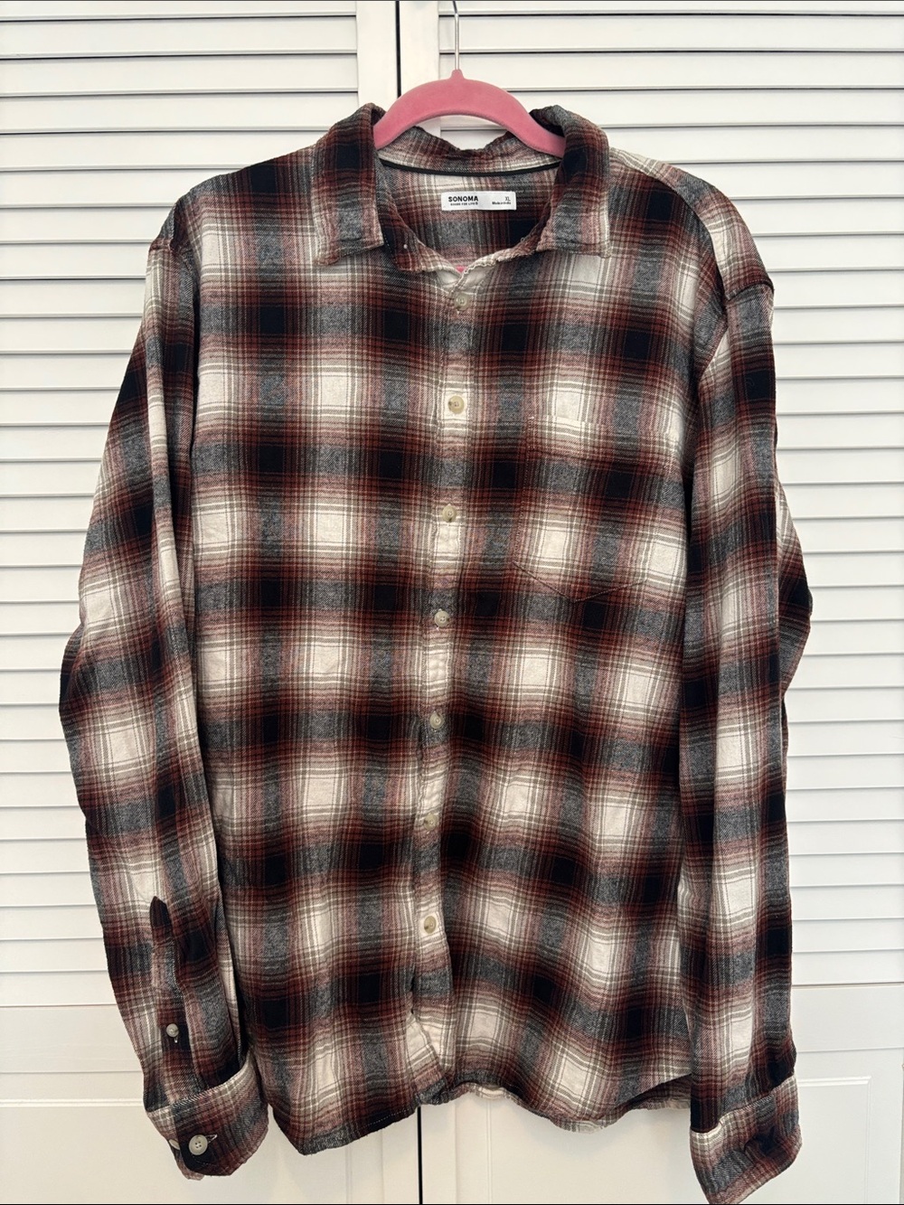 Sonoma Plaid Button-Down Shirt in Red, Black & White